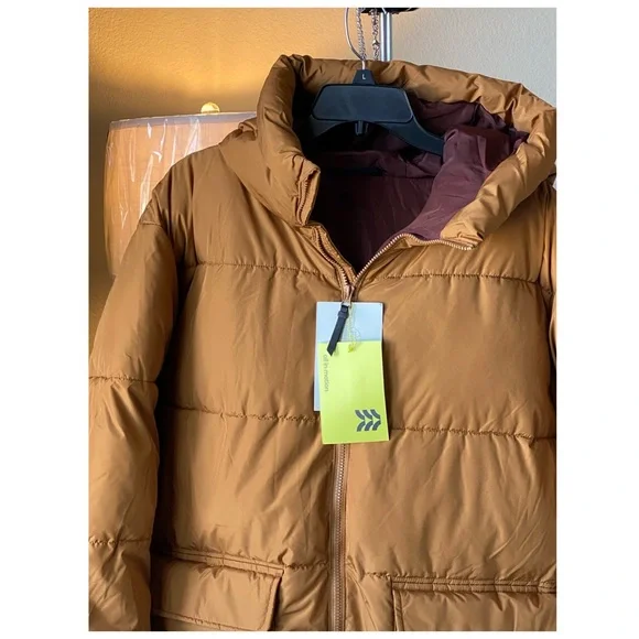 Men’s Brown Short Puffer Hoodie Jacket S NWT - All in Motion - Picture 7 of 12
